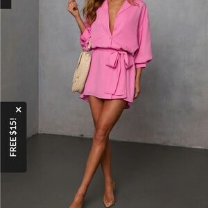 Brenna Blouson Sleeve Shirt Dress
/ Hot Pink Tie-Waist Shirt Dress